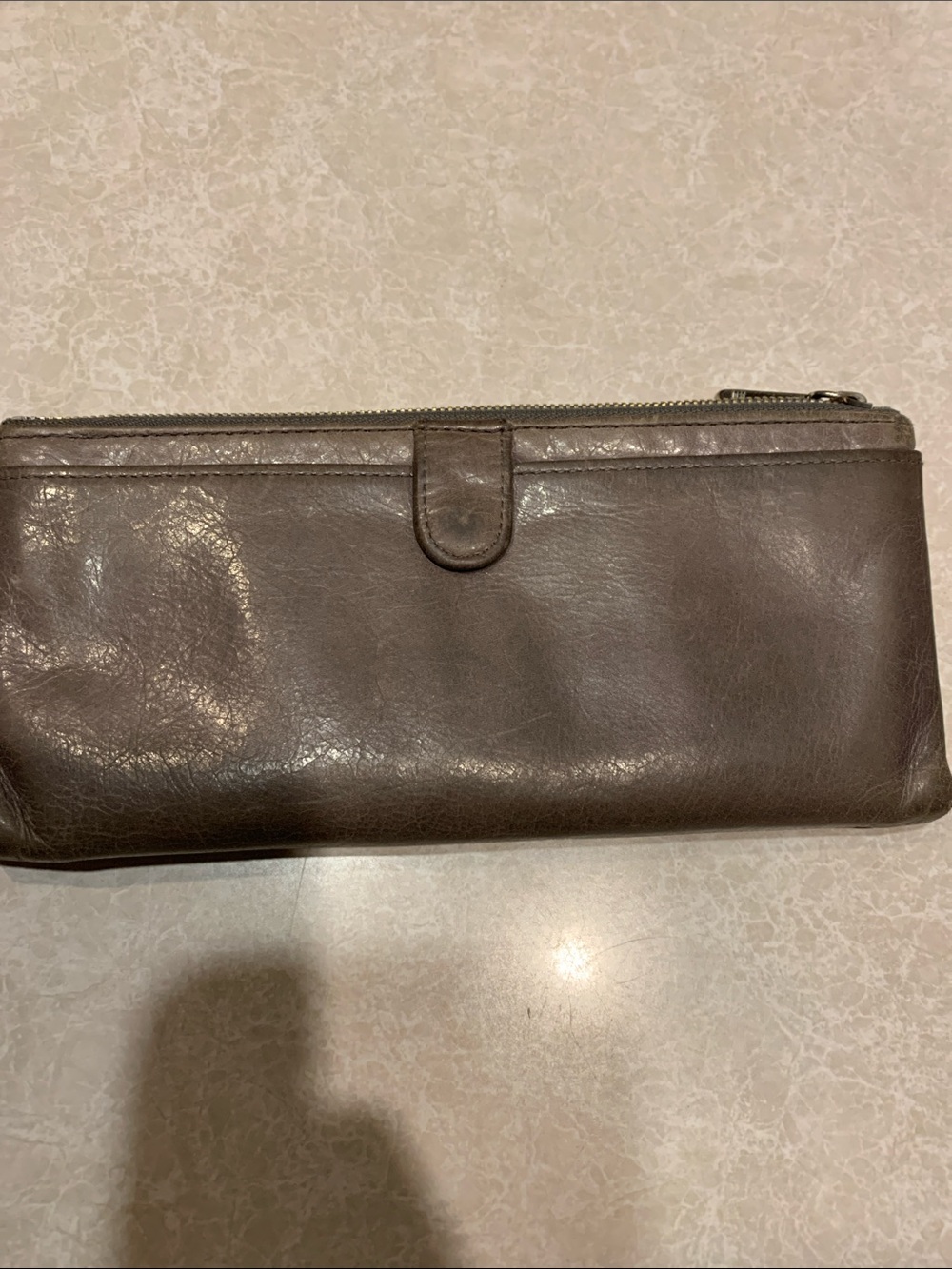 Hobo Classic Gray  Leather Zip Wallet